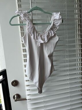 Women’s White Ruffled One-Piece Bodysuit